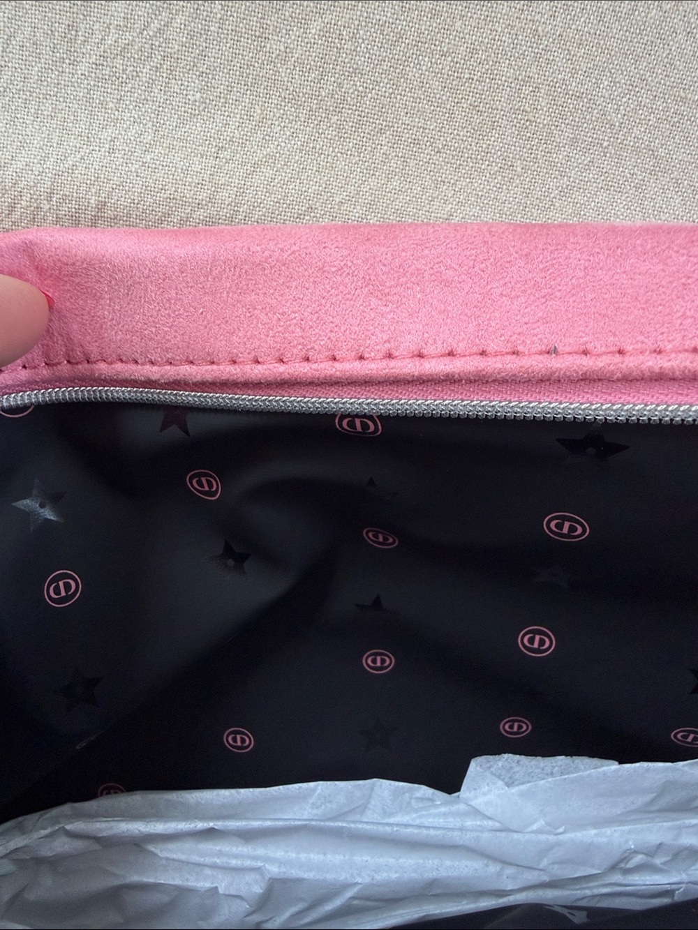 Dior Pink Suede Embossed Logo Large Pouch - Picture 6 of 7